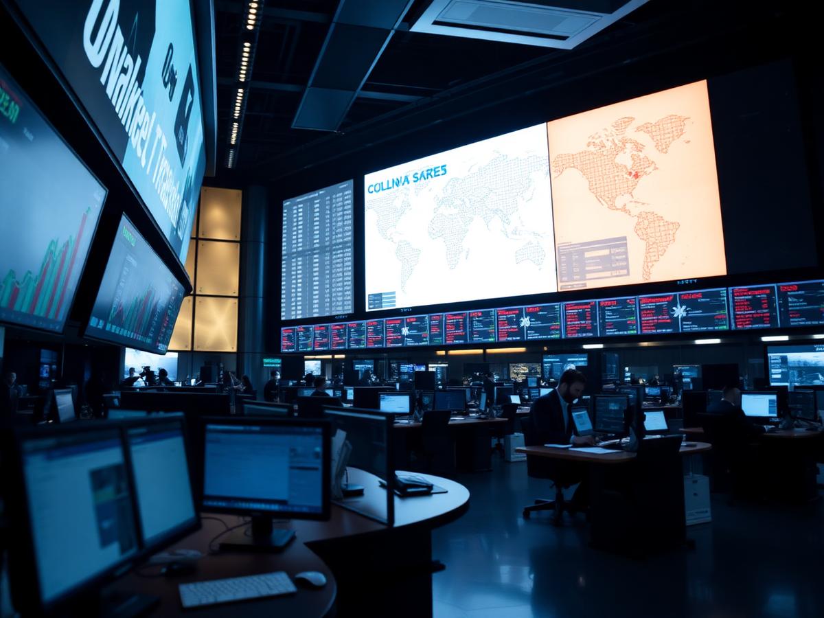 Global trading floor with live market screens
