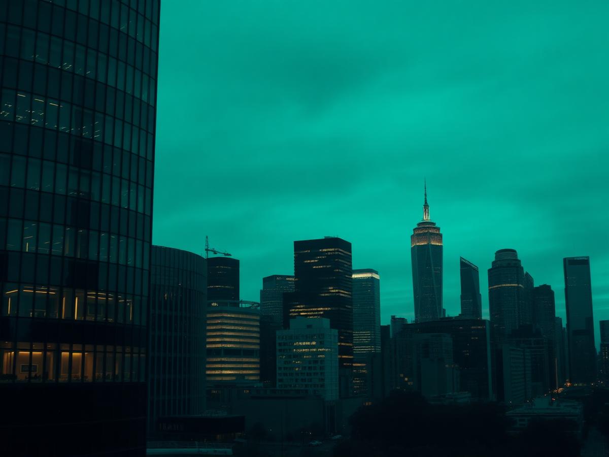 Financial district skyline at dusk